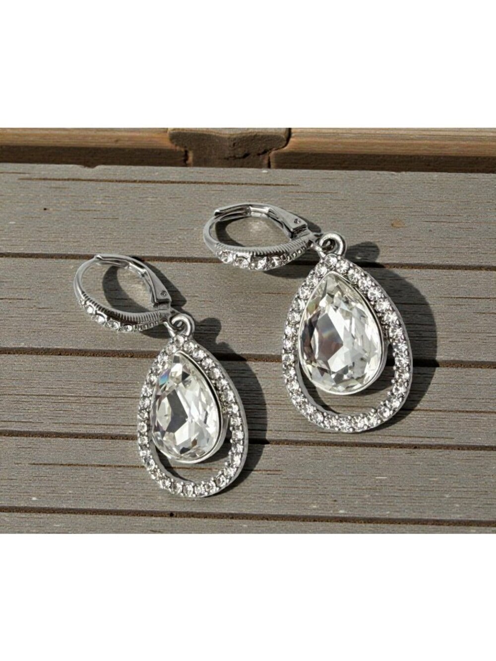 Givenchy Crystal Teardrop Earrings Silver Tone Dangle Rhinestones Elegant